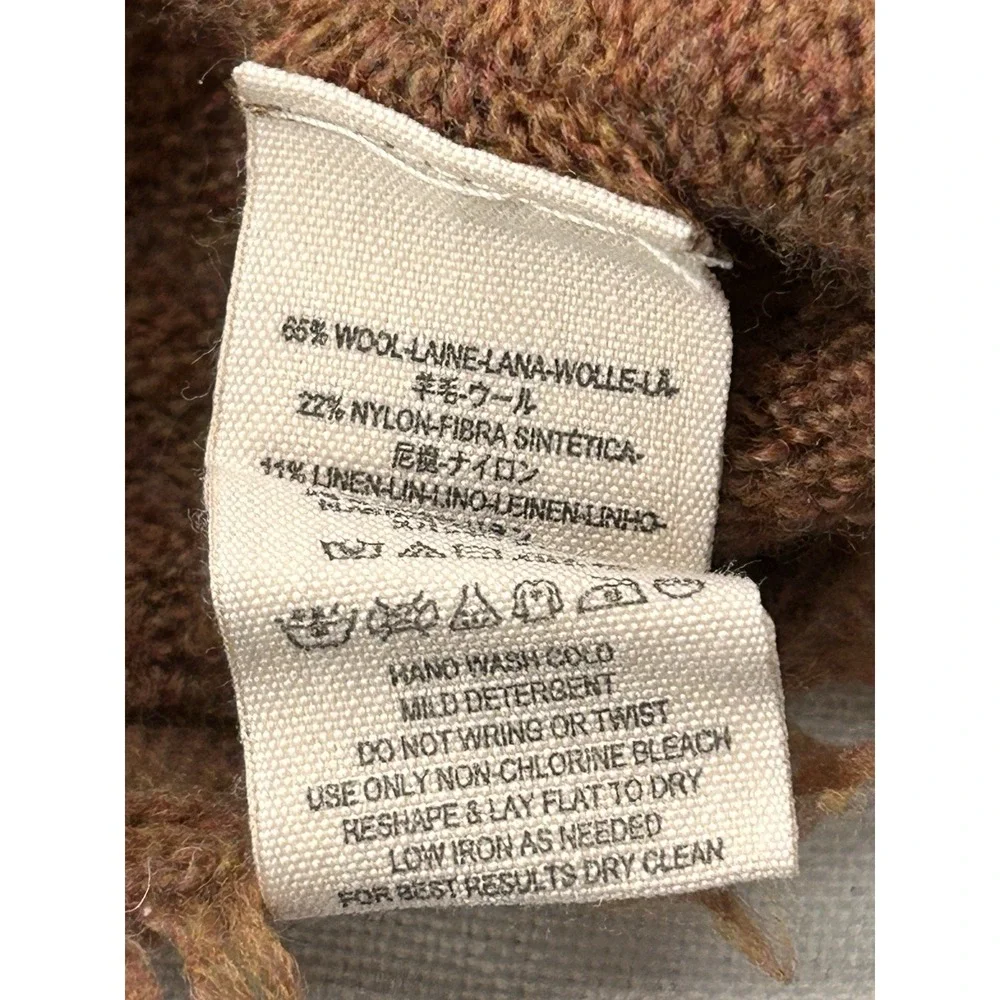 Free People Sweater Womens Small Brown Wool V-Neck Frayed Edge Pullover